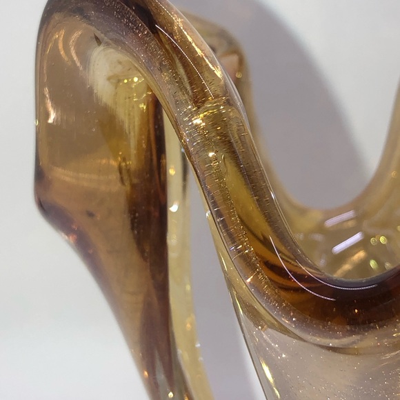 Murano Amber Glass Sculpture Bowl Mid Century Modern 7” H 6” W - Picture 4 of 9